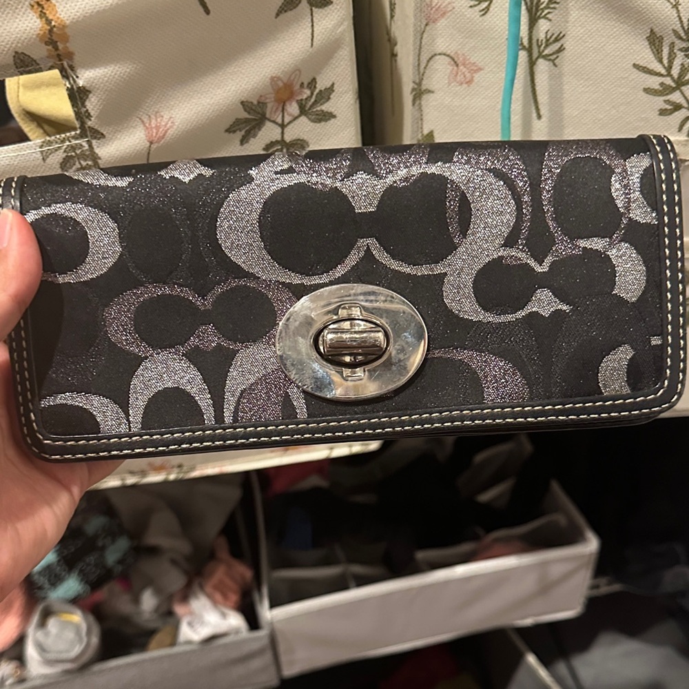Coach Black and Silver Signature Wallet